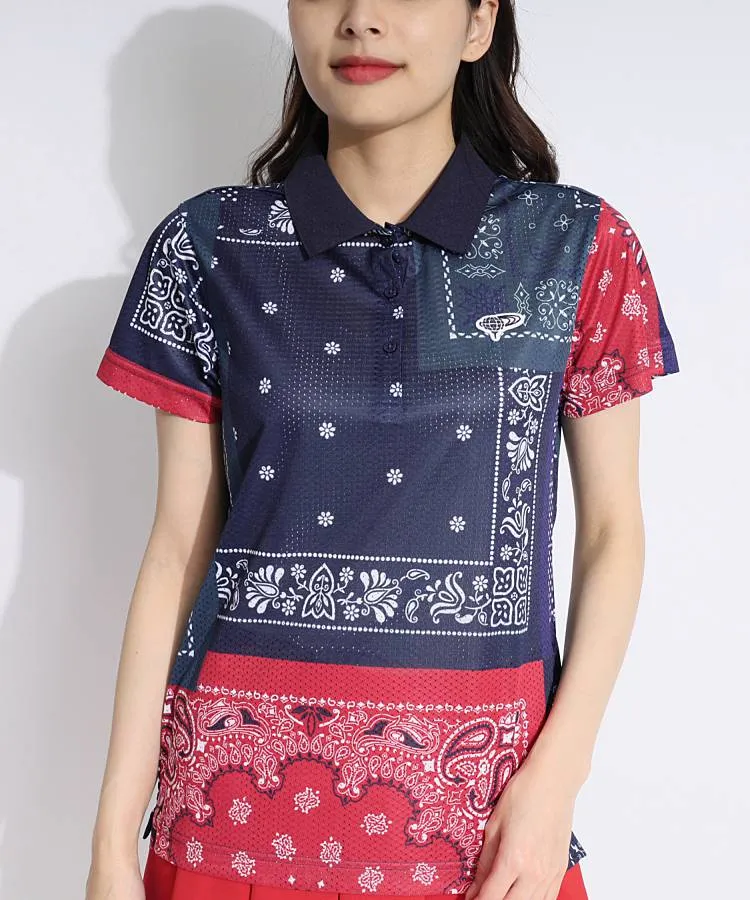 ビームスゴルフ BE バンダナ柄マルチカラー半袖ポロシャツ レディース