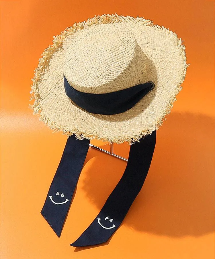 パーリーゲイツ PG ロングリボン付きラフィアハット レディース