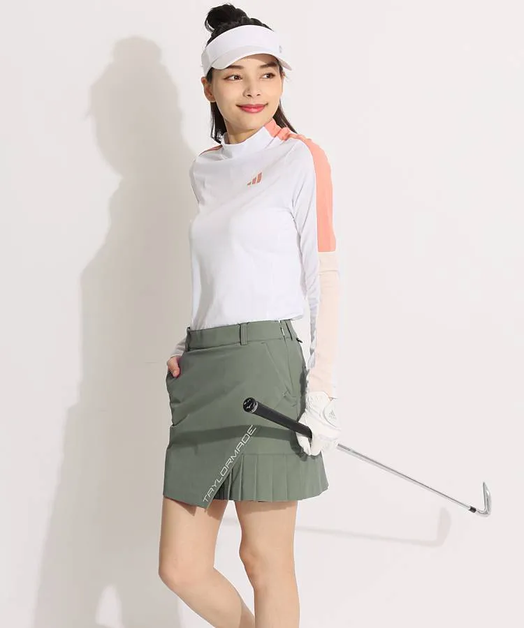 ホワイトメッシュ長袖トップスとスカートセット アディダス ゴルフ アディダスゴルフ AG メッシュ切替Uネック長袖インナー