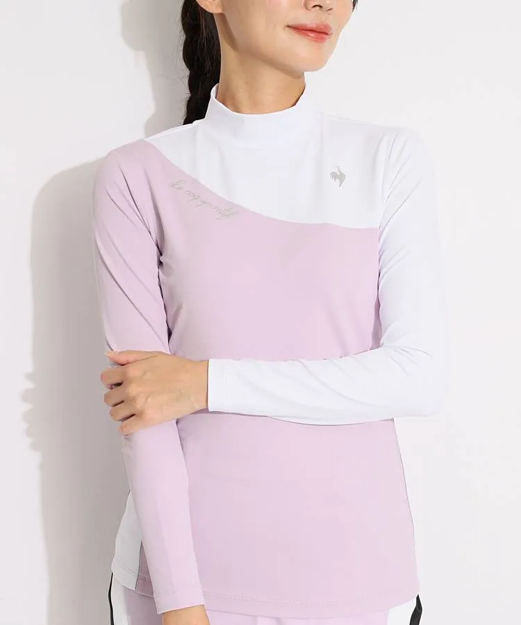 【新品】レザレクション　レディース　長袖　モックネック　白　ピンク　Sサイズ ルコックスポルティフ ゴルフ LQ [RIJOUME]アシンメトリー長袖モック
