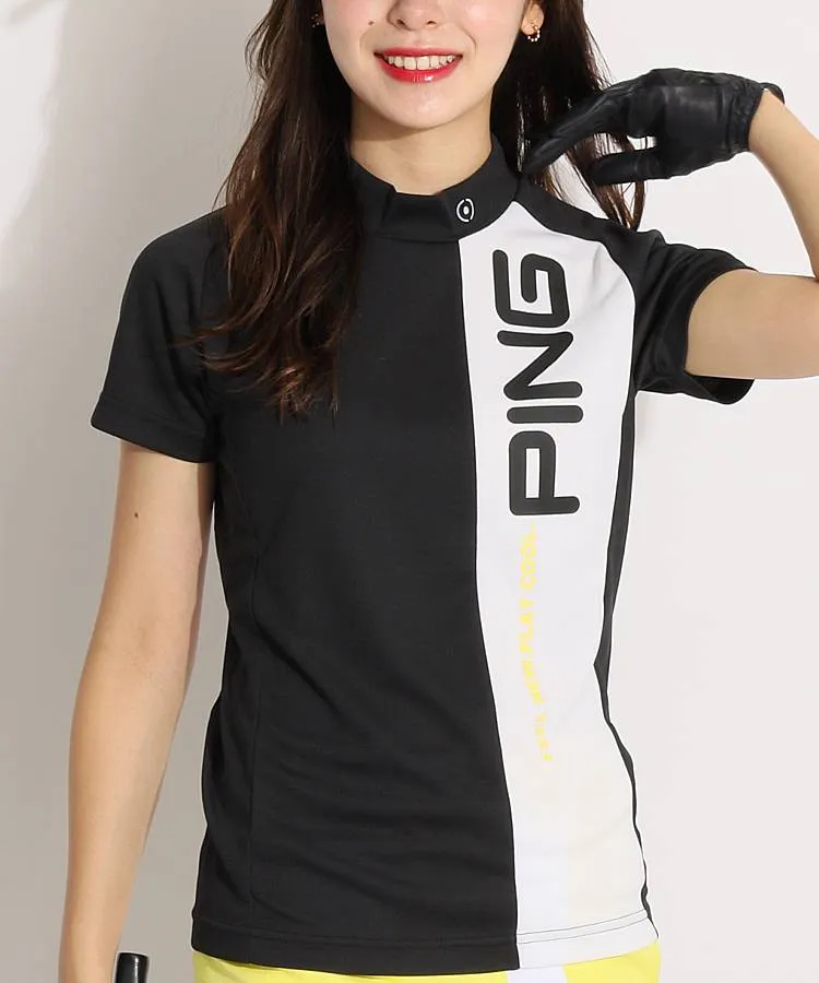 新品 PING ピン 半袖モックネック サマーニット ホワイト LL