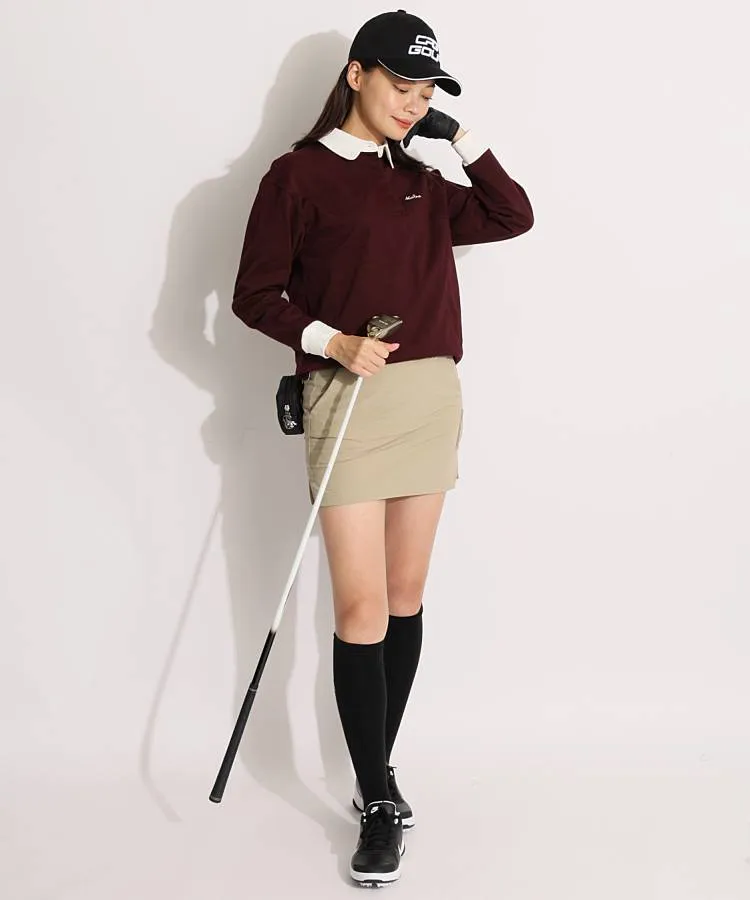 レディースゴルフウェアベージュ ポロシャツ スカートセットアップL