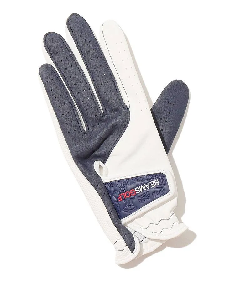 BEAMS GOLF ネイルカットゴルフグローブ Mサイズ ホワイト/ネイビー ビームスゴルフ ネイルスルー ゴルフグローブ両手用 81-46-0011
