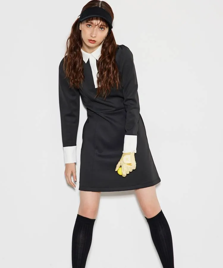 リエンダゴルフ RI 総柄ロゴUVパフスリーブ長袖ポロワンピース