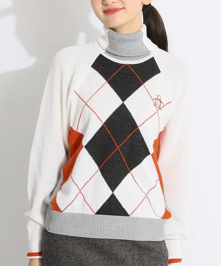 日本製 マンシングウェア ゴルフウェア ウールニット セーター アーガイル 刺繍