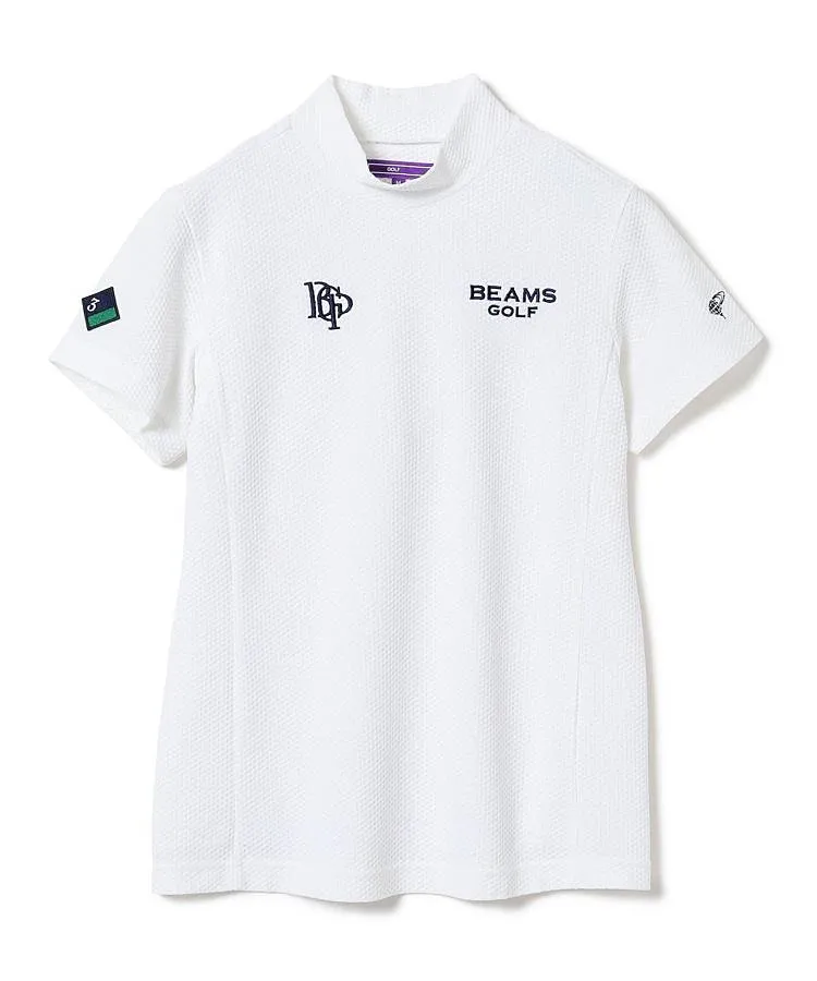 BEAMS GOLF ホワイトメッシュ半袖ウェア ビームスゴルフ BE 【UV】ハニカムメッシュモックネック半袖