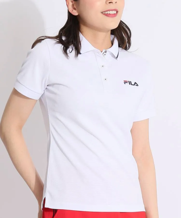 即日発送！速乾性　レディースゴルフポロシャツ●ジーフォア　半袖 セール】 【WOMEN】【吸水速乾・UVケア】ボーダーロゴ 半袖