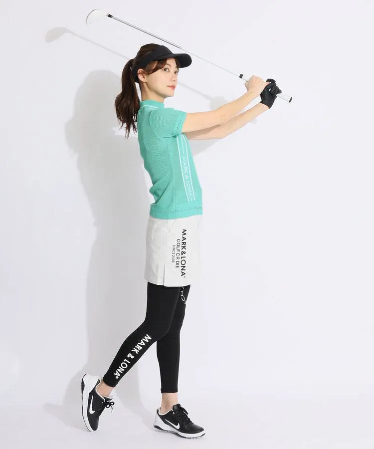 マーク＆ロナ ML 一体型ペチパンツ付デニム調ブロックロゴツイル