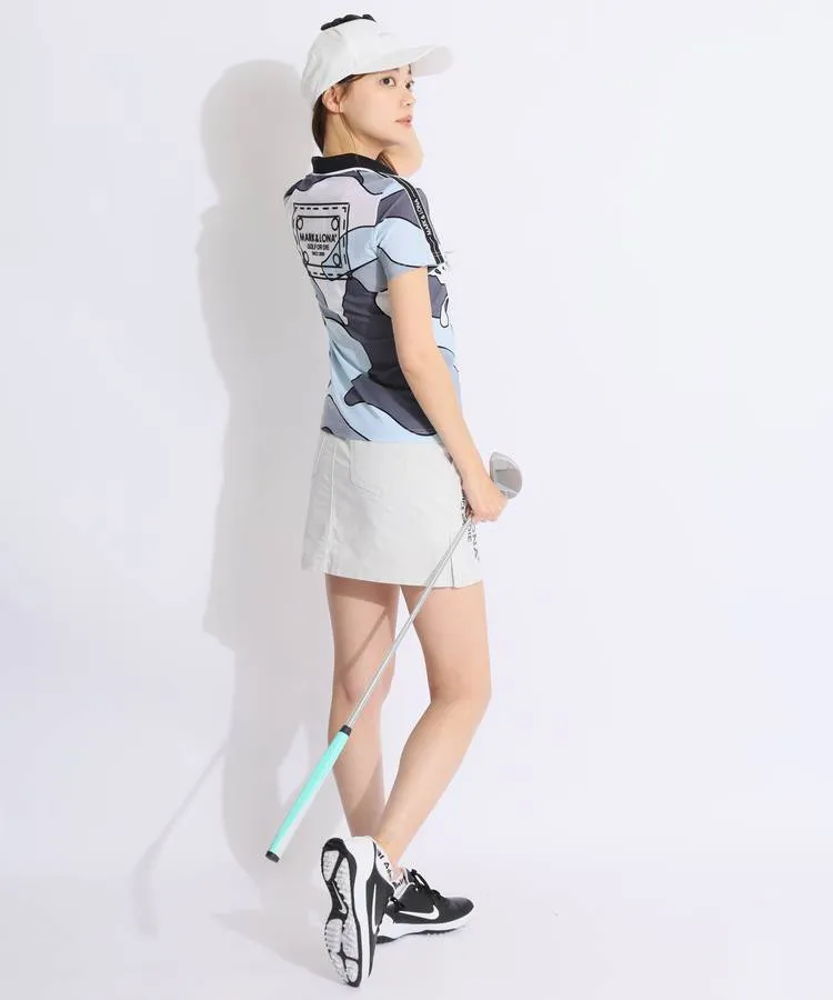 マーク＆ロナ ML 一体型ペチパンツ付デニム調ブロックロゴツイル