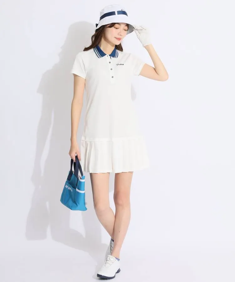 フィドラ　ゴルフウェア　ワンピース　春夏　ホワイト　プリーツスカート　新品　ポロ フィドラ ゴルフウェア ワンピース 春夏 ホワイト プリーツ