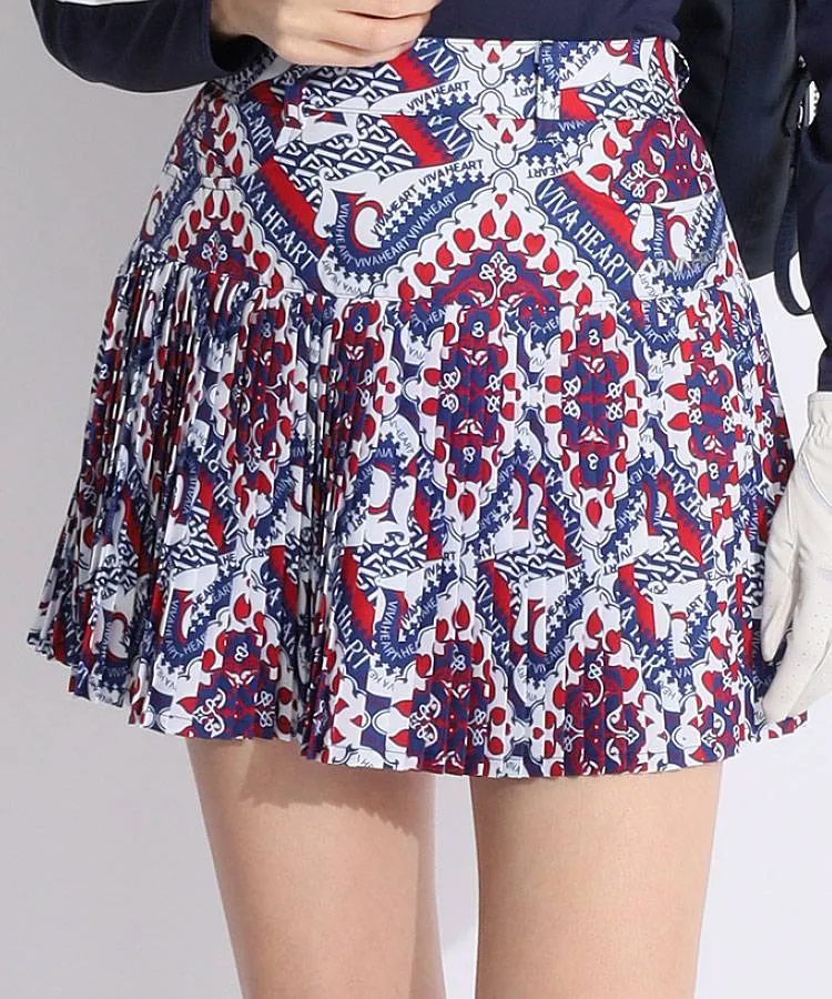 ビバハート VH 撥水マジョリカスカーフ柄一体型ペチ付プリーツスカート  