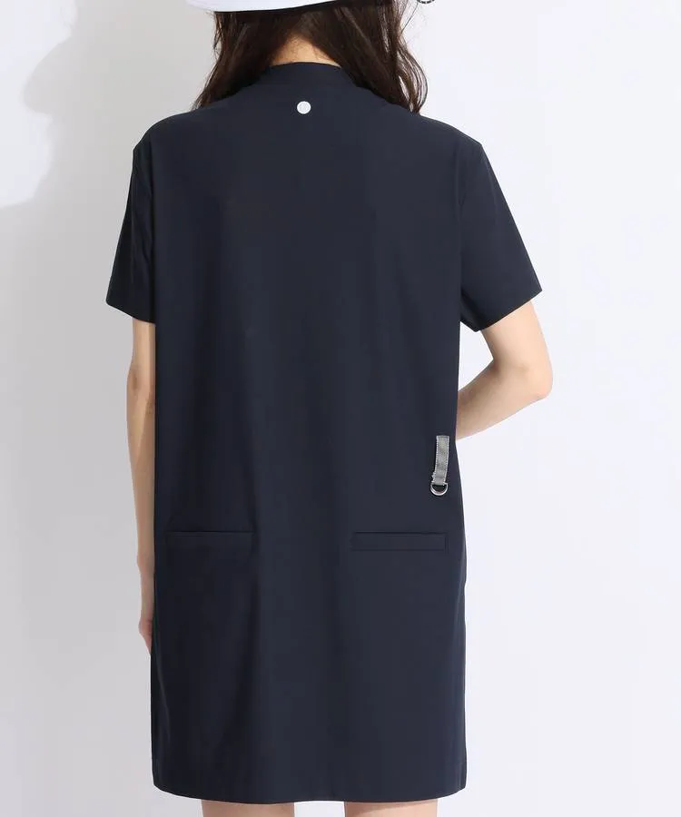 定価36300円【新品】レディースS ブリーフィング モックネックワンピース紺 ブリーフィングゴルフ BR 防透ロゴラインモックネック半袖