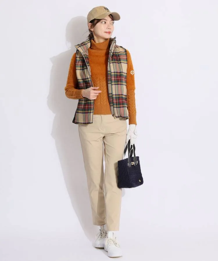 美品☆マンシングウェア☆2024FWフード中綿ベストタータンチェックLベージュ マンシングウェア MW 【蓄熱保温】チェック柄フーディ中綿ベスト