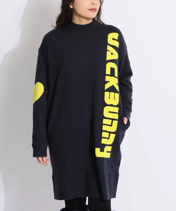 3107【美品】ジャックバニー 長袖 ニットワンピース ビッグロゴ