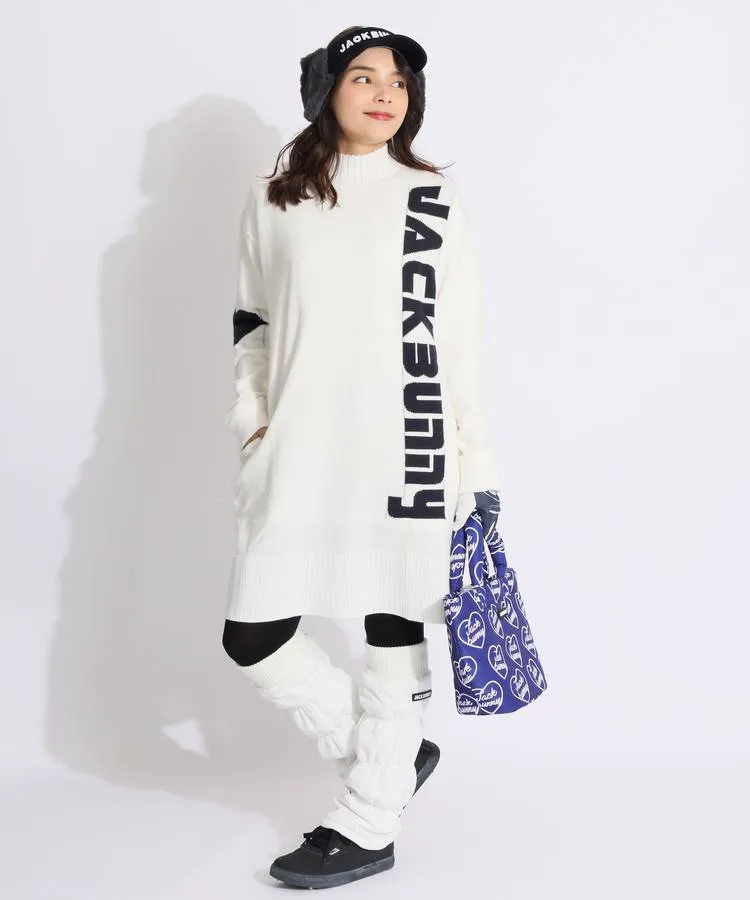 美品 ジャックバニー　クルーネック ニットワンピース　星柄　総柄 Lサイズ ジャックバニー JB 【防風】ハートロゴボトルネック裏地付き