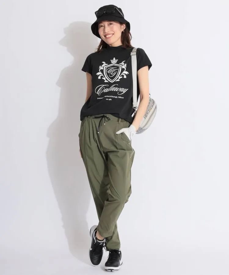 【ストレッチ】エンブレムプリントフレンチスリーブモックネックカットソー