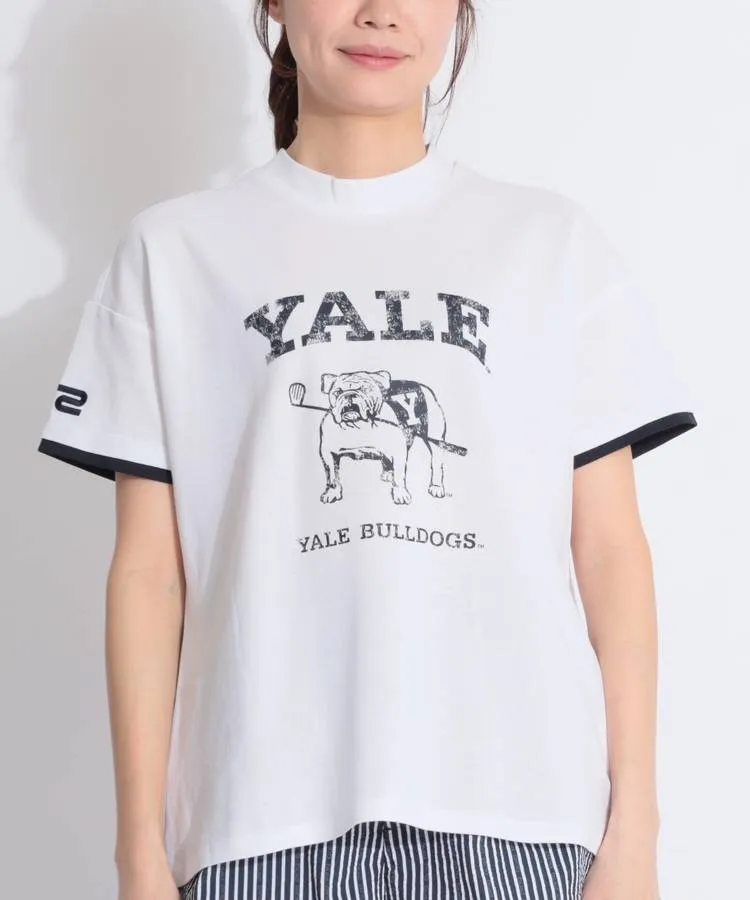 【YALE_University】【接触冷感】袖口ラインモックネック半袖カットソー