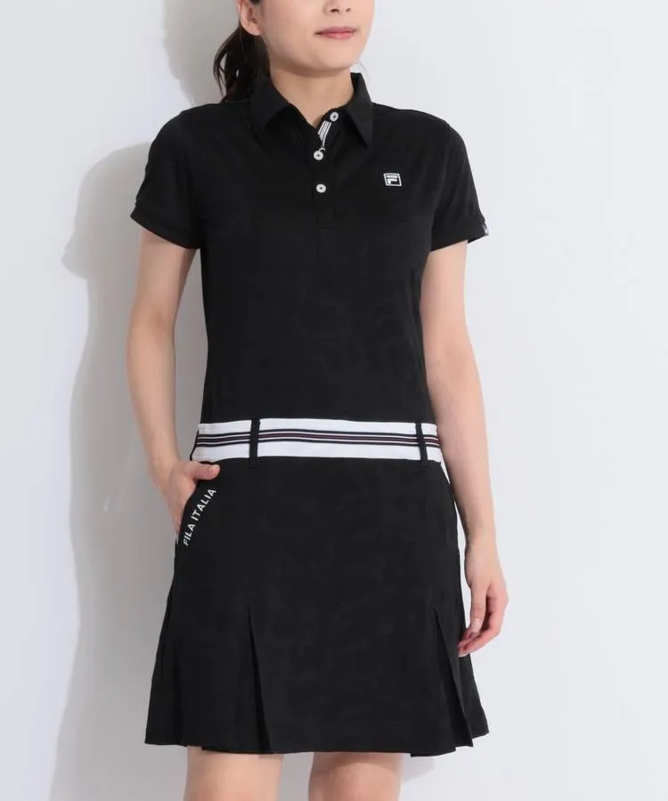 m6967【美品】フィラ ゴルフ シャツワンピース 切替 プリーツ 黒