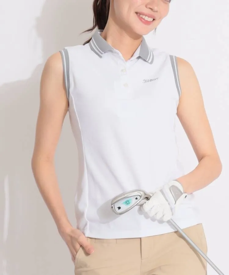 【未使用】1piu1uguale3 GOLF サイドラインノースリーブポロシャツ タイトリスト TL 【吸水速乾ストレッチ】サイド切替ノースリーブ