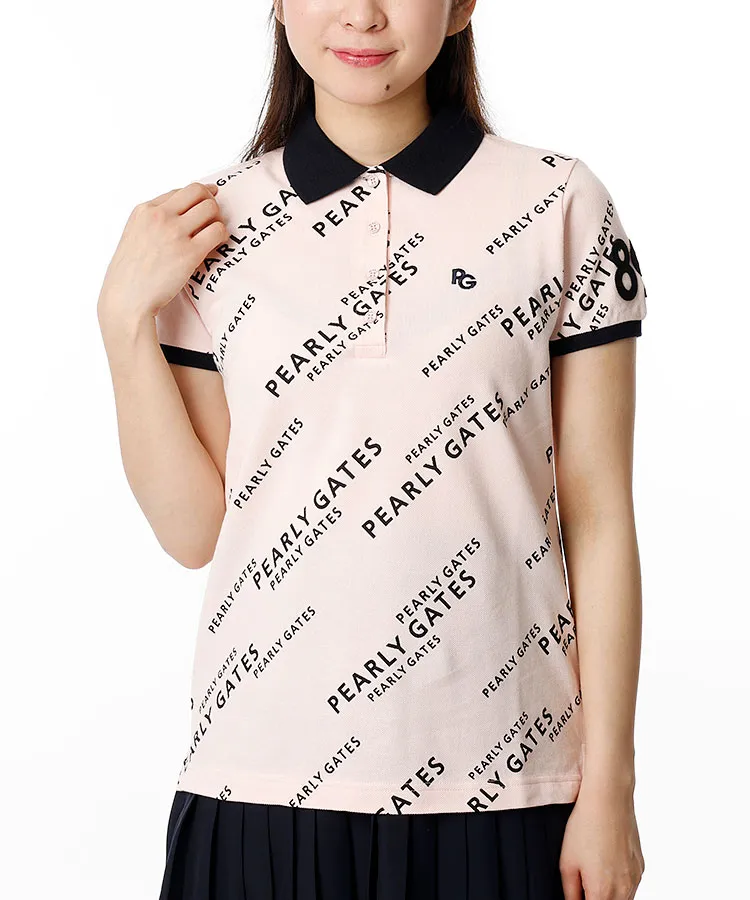 パーリーゲイツ PG ロゴ総柄カノコ半袖ポロシャツ レディースゴルフ