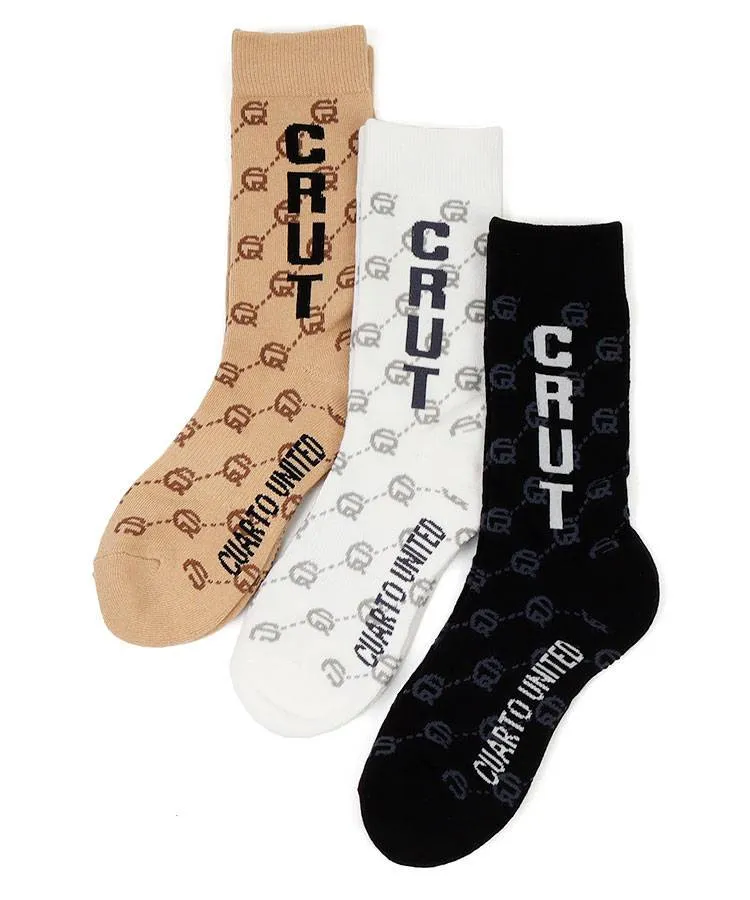 クアルトユナイテッド CU モノグラム柄サイドロゴミドルソックス