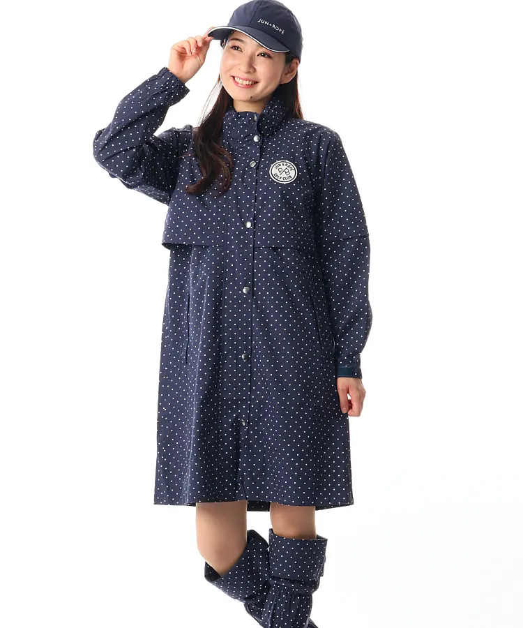 JUN&ROPE’ - coco 中古 ジュン＆ロペ JUN&ROPE レディース レインワンピース L 紺 ネイビー 2WAY レッグカバー＆収納袋付き ドット 水玉 ジュン＆ロぺ JR レッグカバー＆収納袋付◇2WAYレインワンピ
