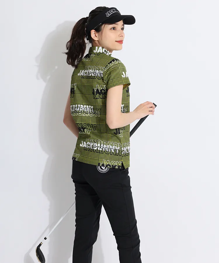 ジャックバニー Jack Bunny 半袖 モックネック シャツ 千鳥格子 4 ジャックバニー JB 千鳥ロゴ総柄ストレッチモックネック半袖